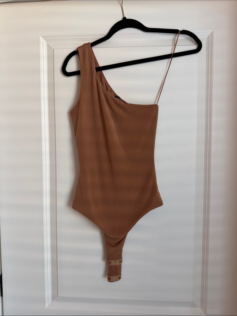 Kittenish One-Shoulder Camel/Tan Bodysuit